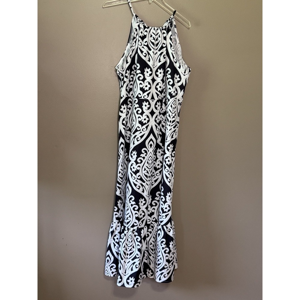 Emery Rose Black White Halter Maxi Dress Womens XL Damask Print Sleeveless NWT